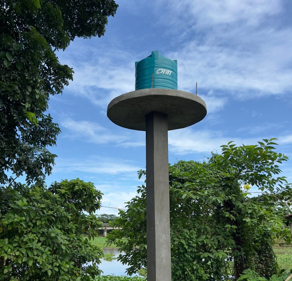 Newly installed 1,000-liter water tank at a rural school in Bangladesh.