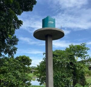 Newly installed 1,000-liter water tank at a rural school in Bangladesh.